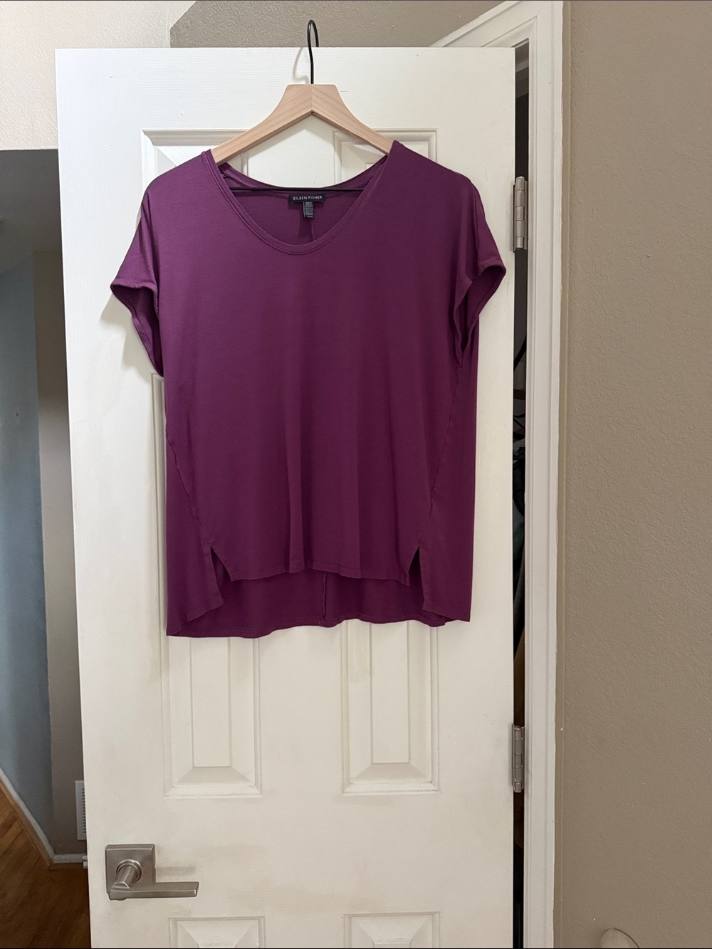 Eileen Fisher Plum Short-Sleeve V-Neck Top T-Shirt